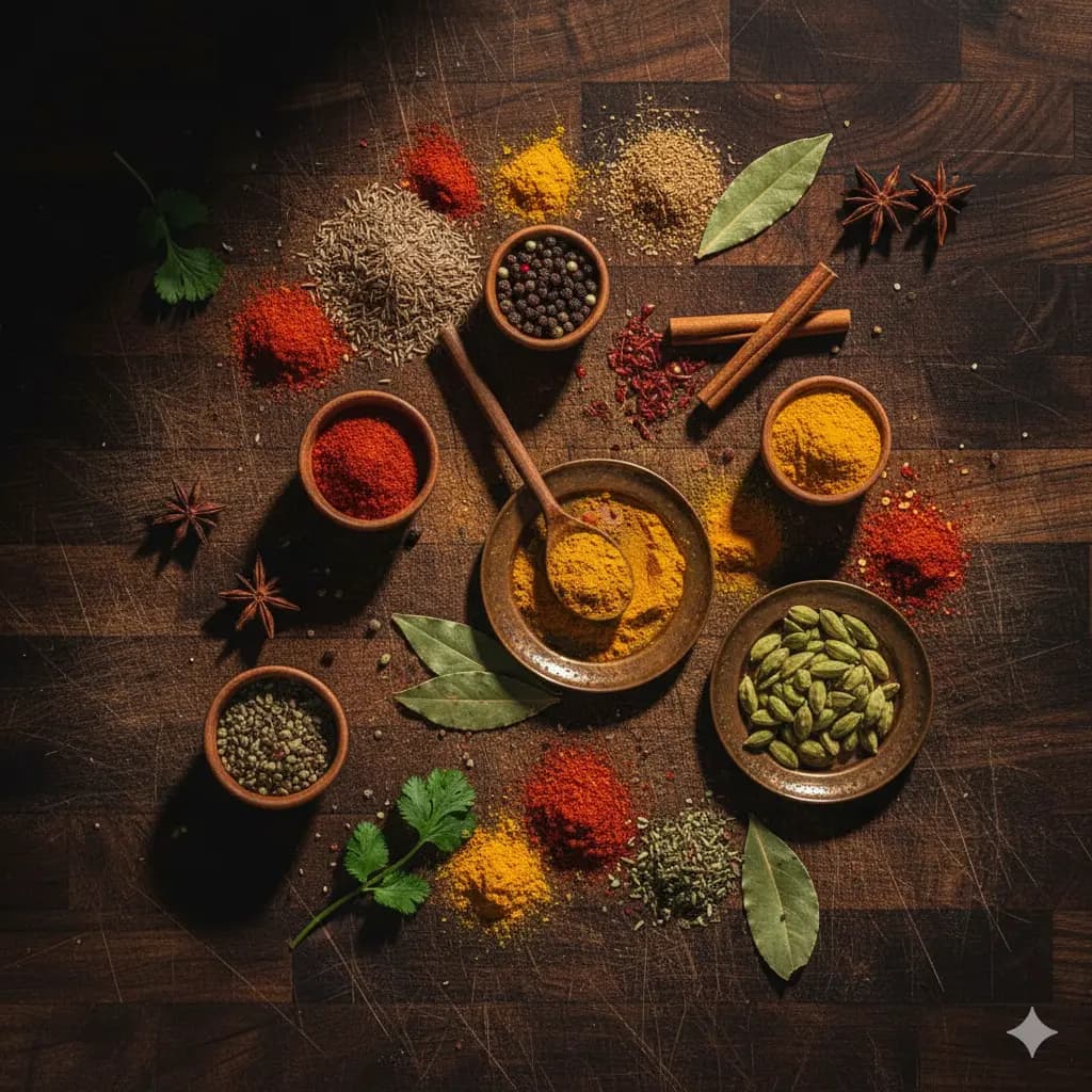 A photo of vibrant spices on a table